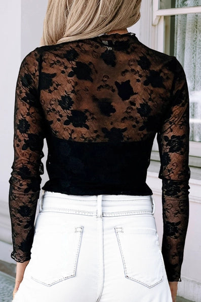 Blair Floral Lace Mesh Top - Black