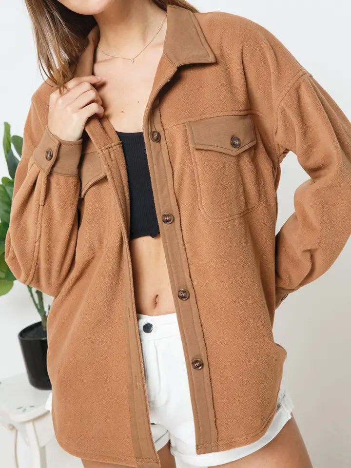 Camel Fleece Contrast Jacket