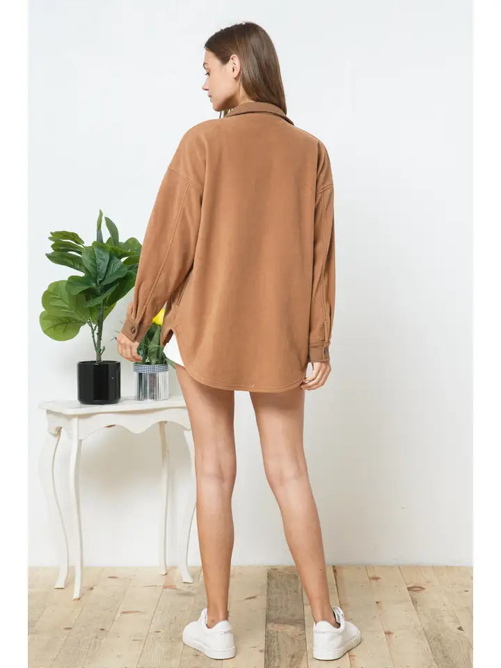 Camel Fleece Contrast Jacket