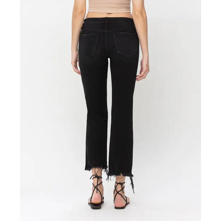 Frankie Mid Rise Distressed Hem Crop Flare Vervet Jean