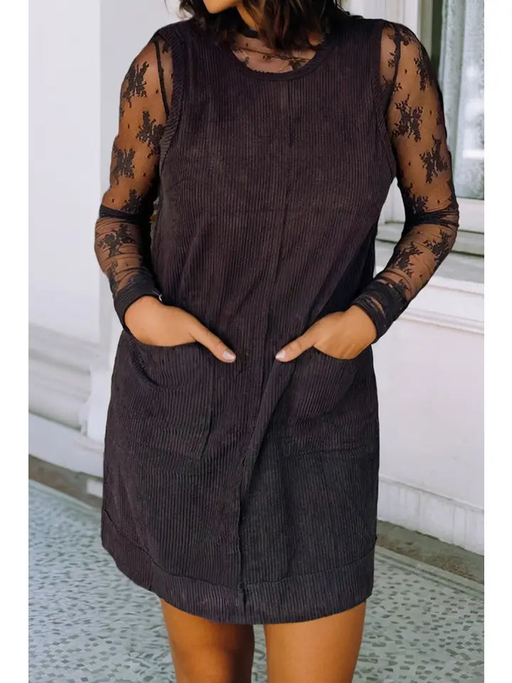 black corduroy mini dress Cue The Cocktails Corduroy Mini Dress in Black S / Black