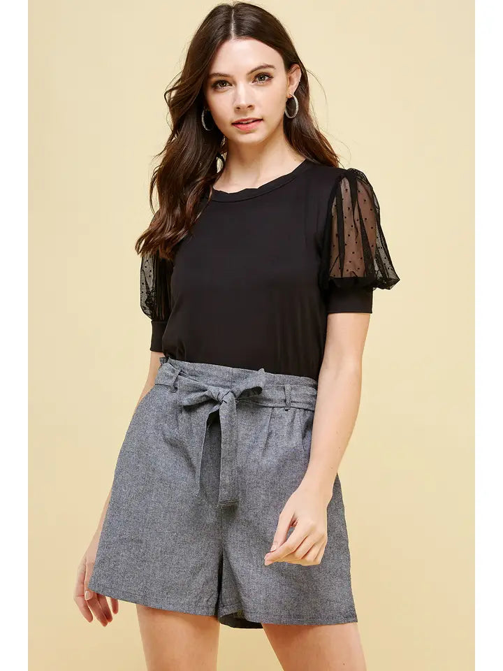 Rory Mesh Sleeves Top - Black
