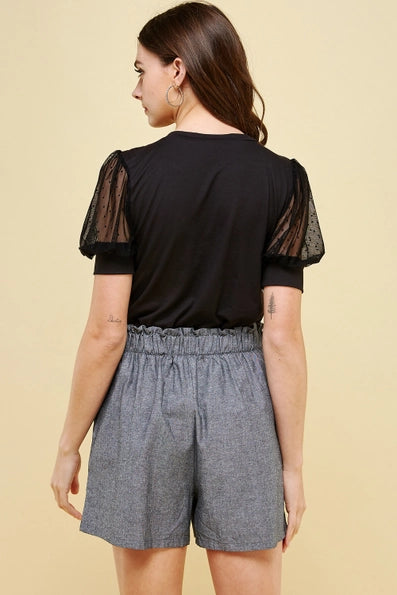 Rory Mesh Sleeves Top - Black