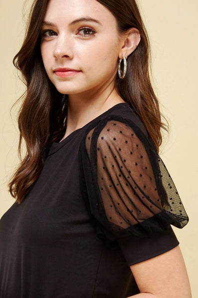 Rory Mesh Sleeves Top - Black