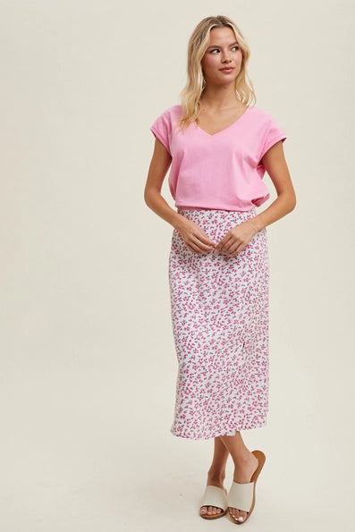Sami Floral Midi Skirt - Pink/Off White