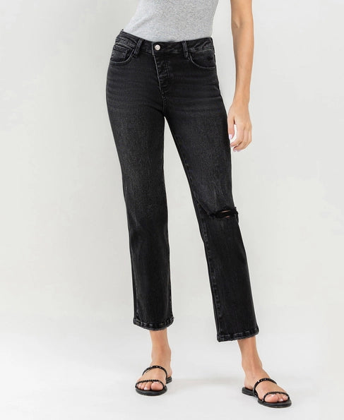 Terrie High Rise Distressed Straight Leg Vervet Jean - Black