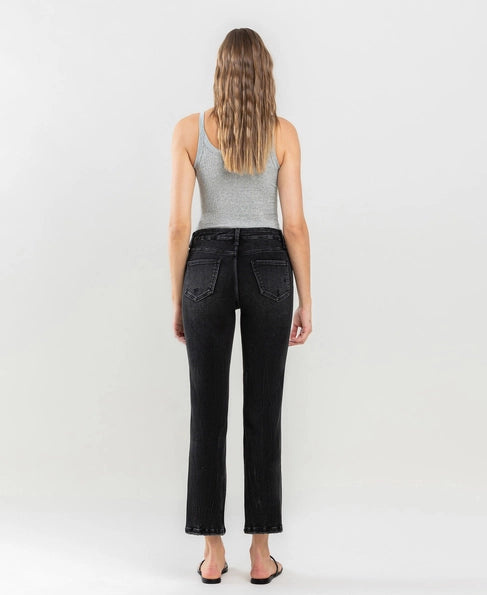 Terrie High Rise Distressed Straight Leg Vervet Jean - Black