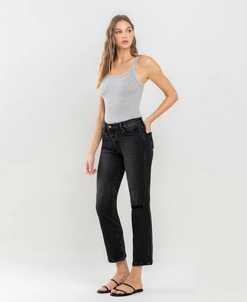 Terrie High Rise Distressed Straight Leg Vervet Jean - Black