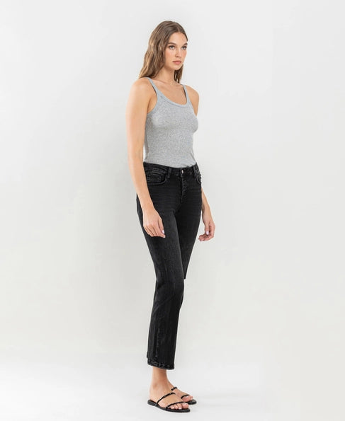 Terrie High Rise Distressed Straight Leg Vervet Jean - Black