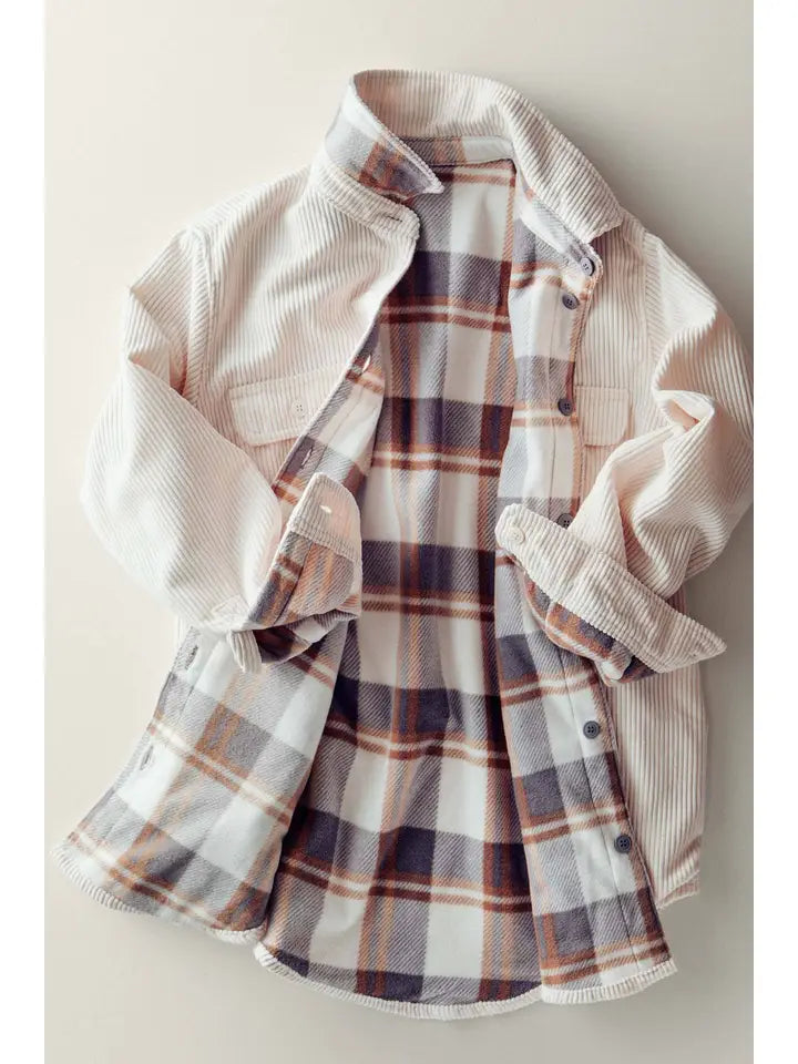 Amber Plaid Corduroy Reversible Flannel Shacket