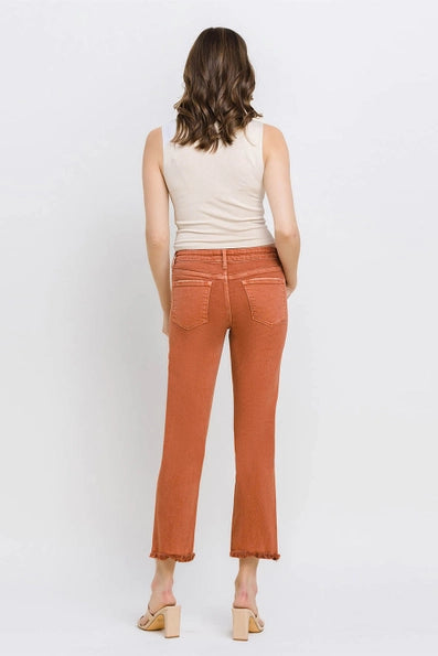 Carlene Mid Rise Frayed Crop Straight Vervet Jean - Baked Clay **RESTOCK