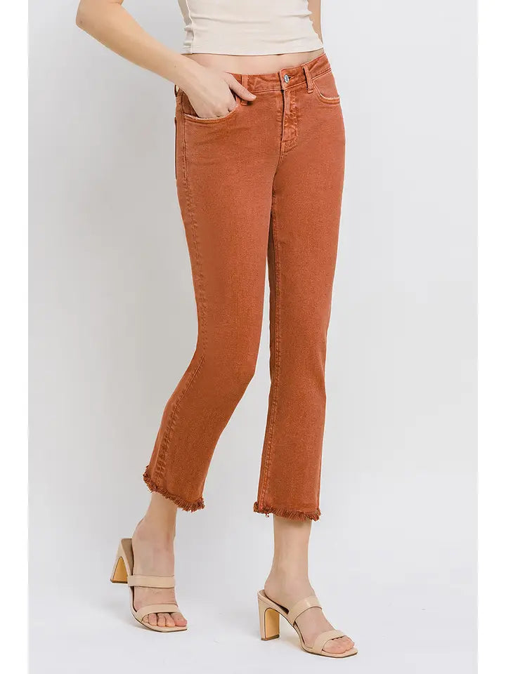 Carlene Mid Rise Frayed Crop Straight Vervet Jean - Baked Clay **RESTOCK