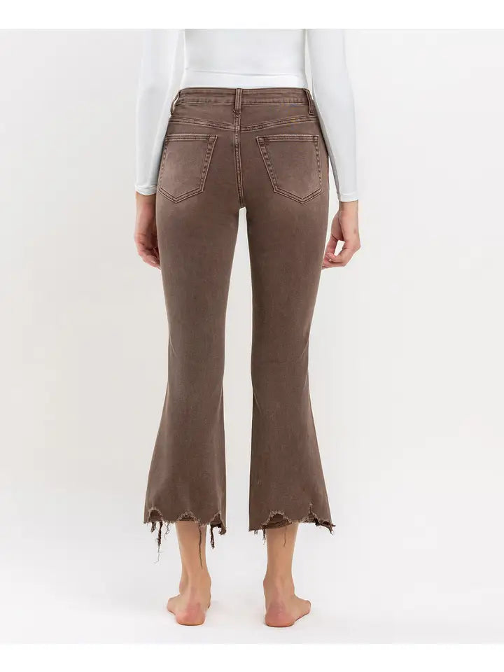 Bella High Rise Distressed Hem Flare Vervet Jean - Potting Soil