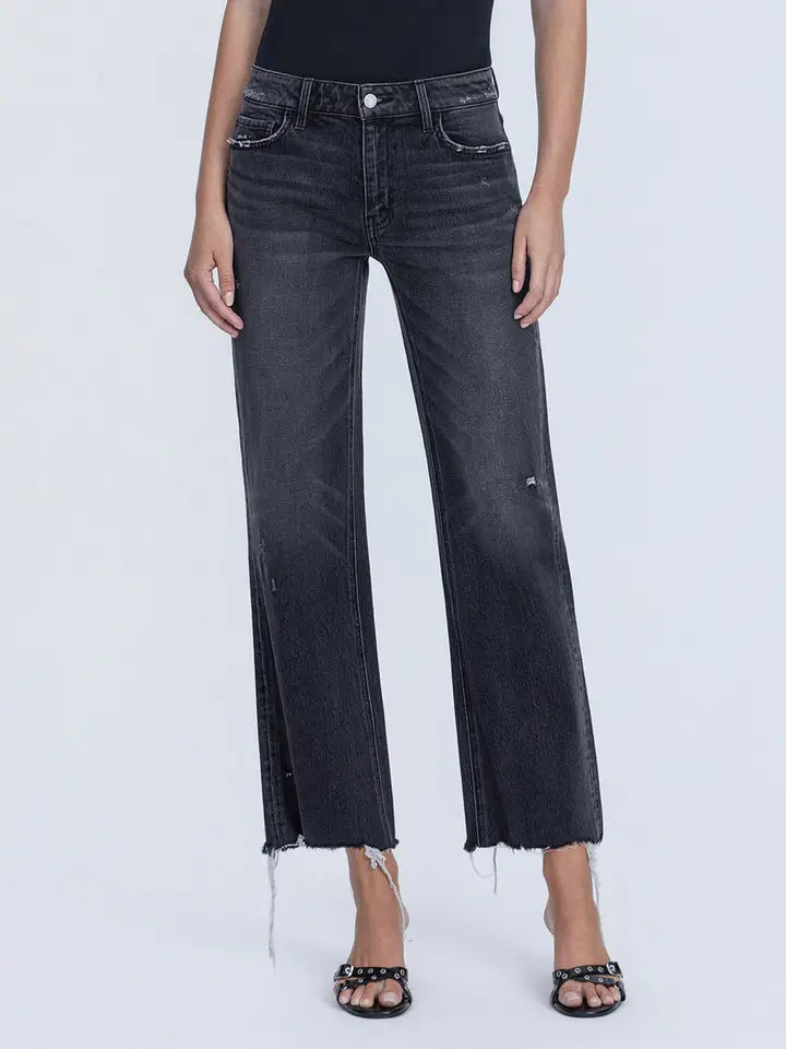 Aileeah Black Mid Rise Distressed Vervet Jean