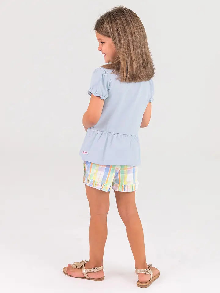 Blue Peplum Top - Girls