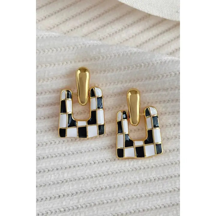 Chic Checkered Earrings - Black