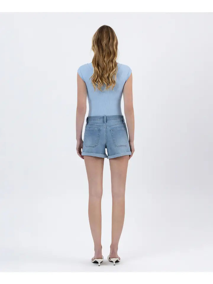 Desirable High Rise Double Cuffed Vervet Denim Shorts