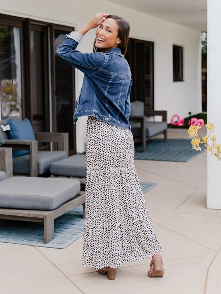 Kendall Tiered Maxi Skirt - Dot Tan/Black