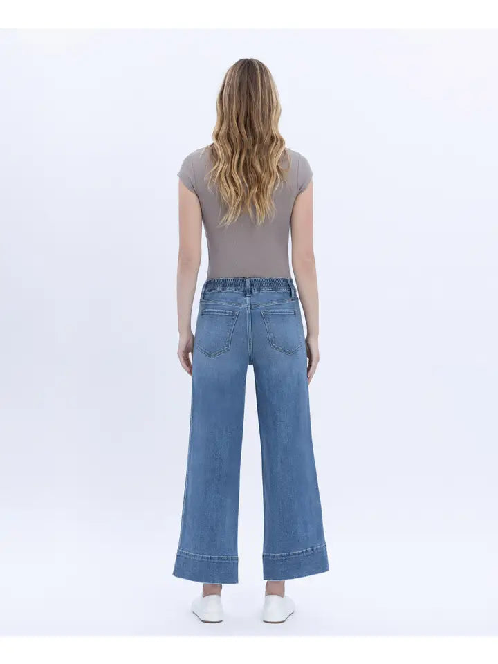 Sara High Rise Elastic Waistband Wide Leg Vervet Jean