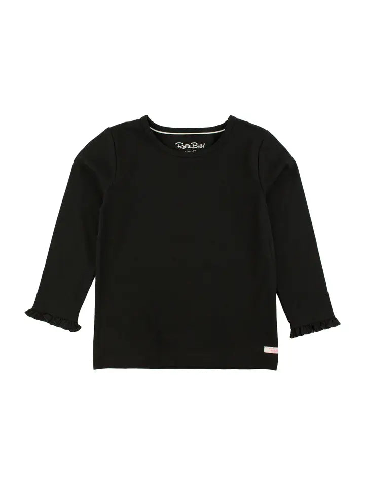 Girls Black Ruffle Sleeve Top