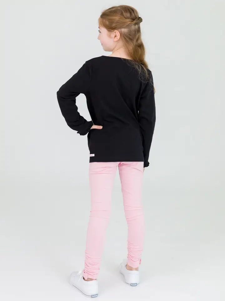 Girls Black Ruffle Sleeve Top