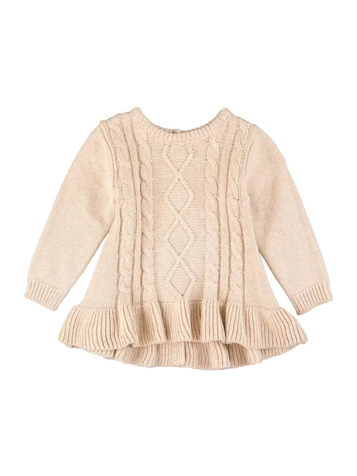 Girls Camel Cable Knit Sweater