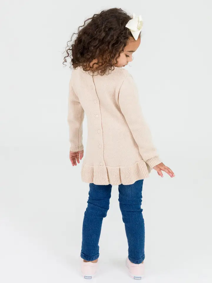 Girls Camel Cable Knit Sweater