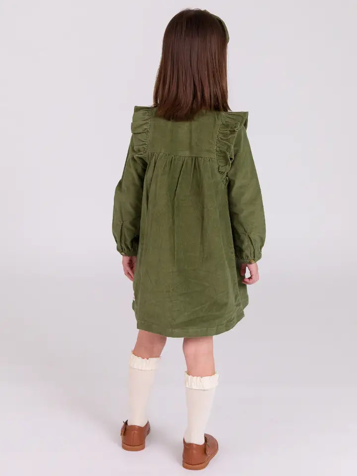 Girls Dusty Olive Corduroy Dress