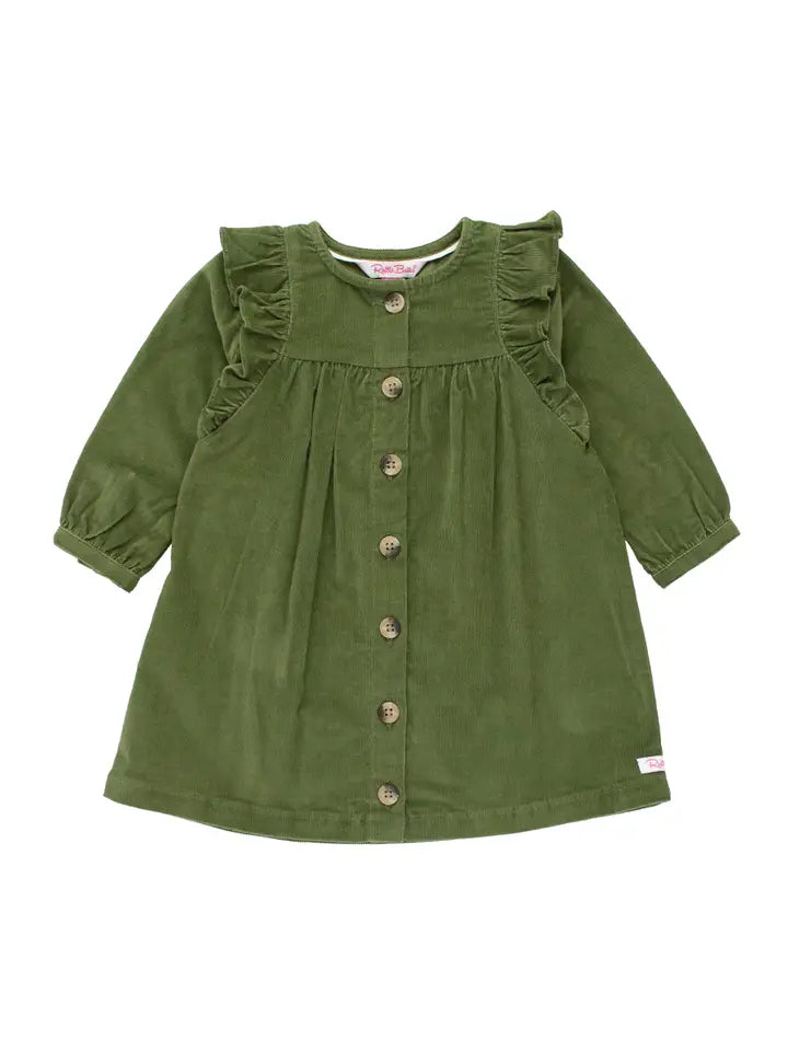 Girls Dusty Olive Corduroy Dress