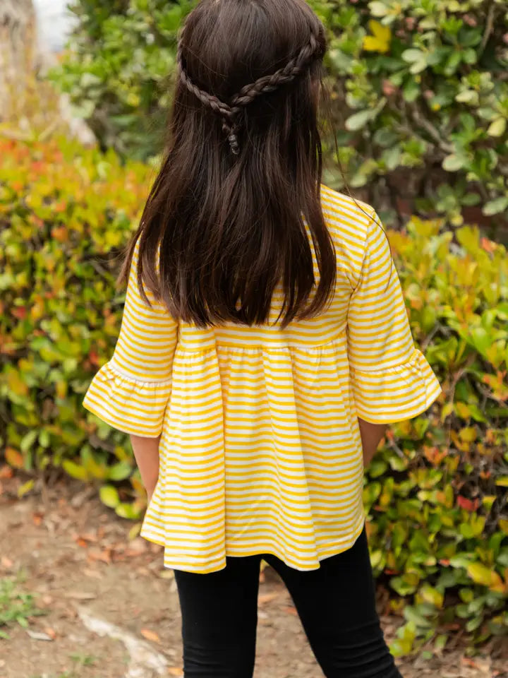 Girls Yellow Striped Flare Top