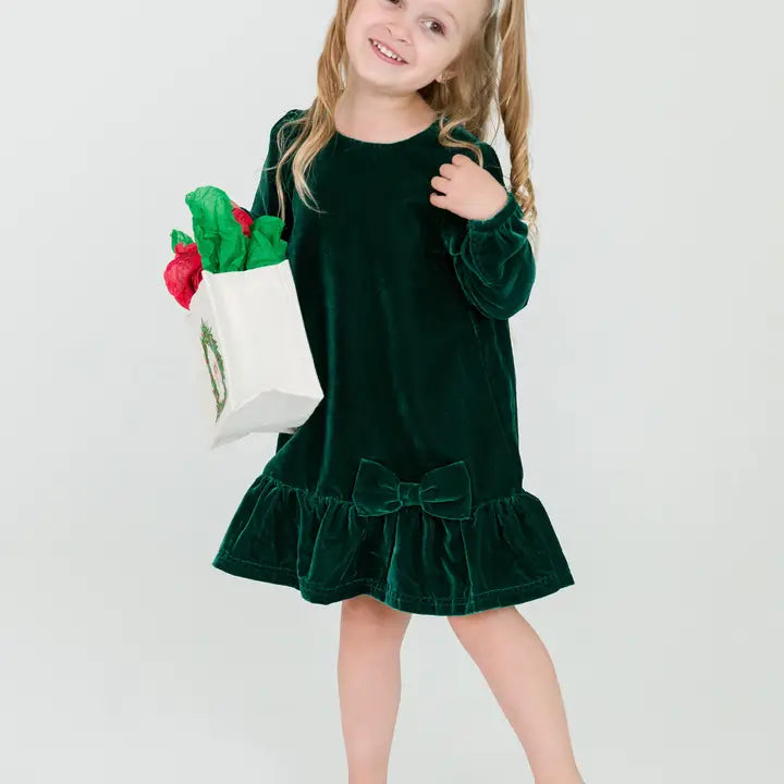 Girls Hunter Green Velvet Dress 6-12 mo