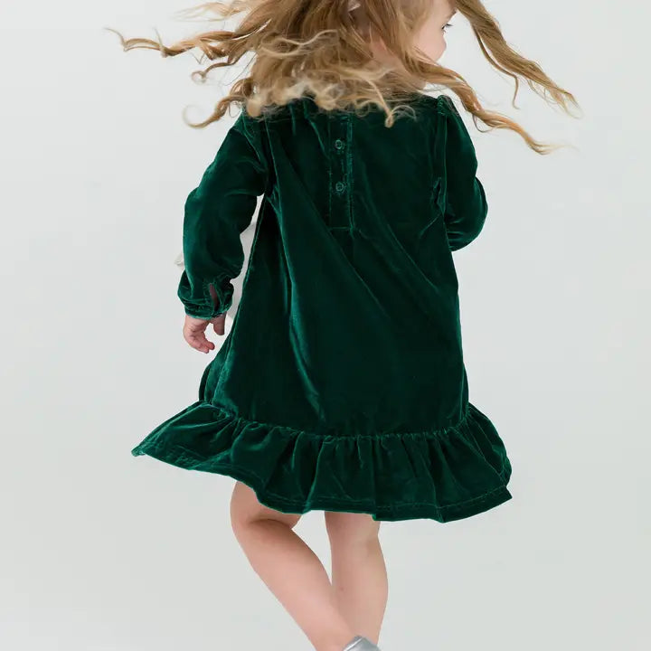 Girls Hunter Green Velvet Dress