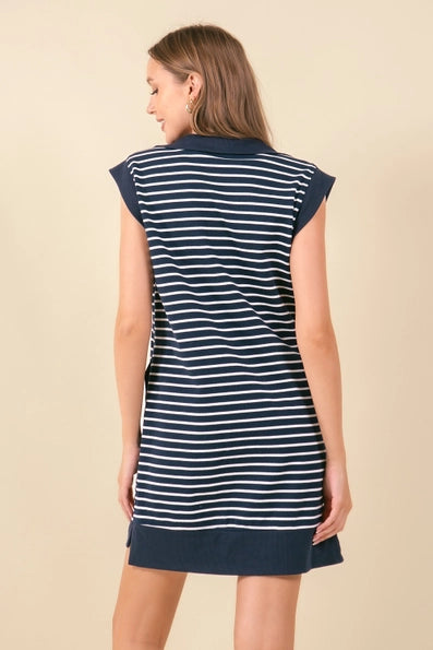 Kaylee Striped Mini Dress with Pockets - Navy