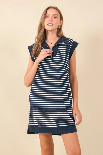 Kaylee Striped Mini Dress with Pockets - Navy