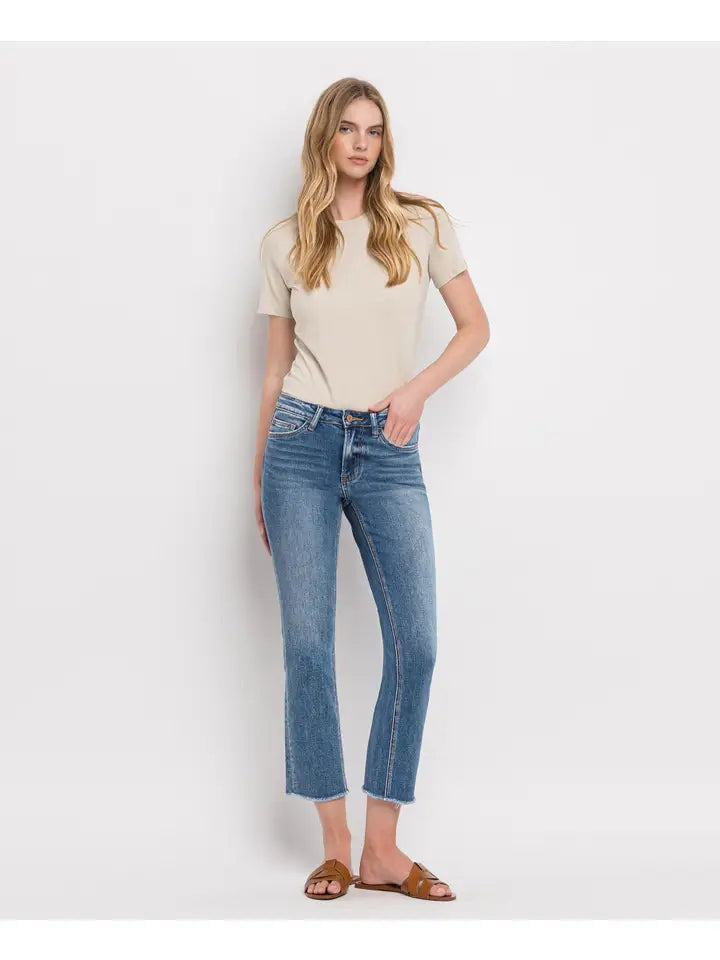 Melissa Mid Rise Raw Hem Crop Straight Vervet Jean