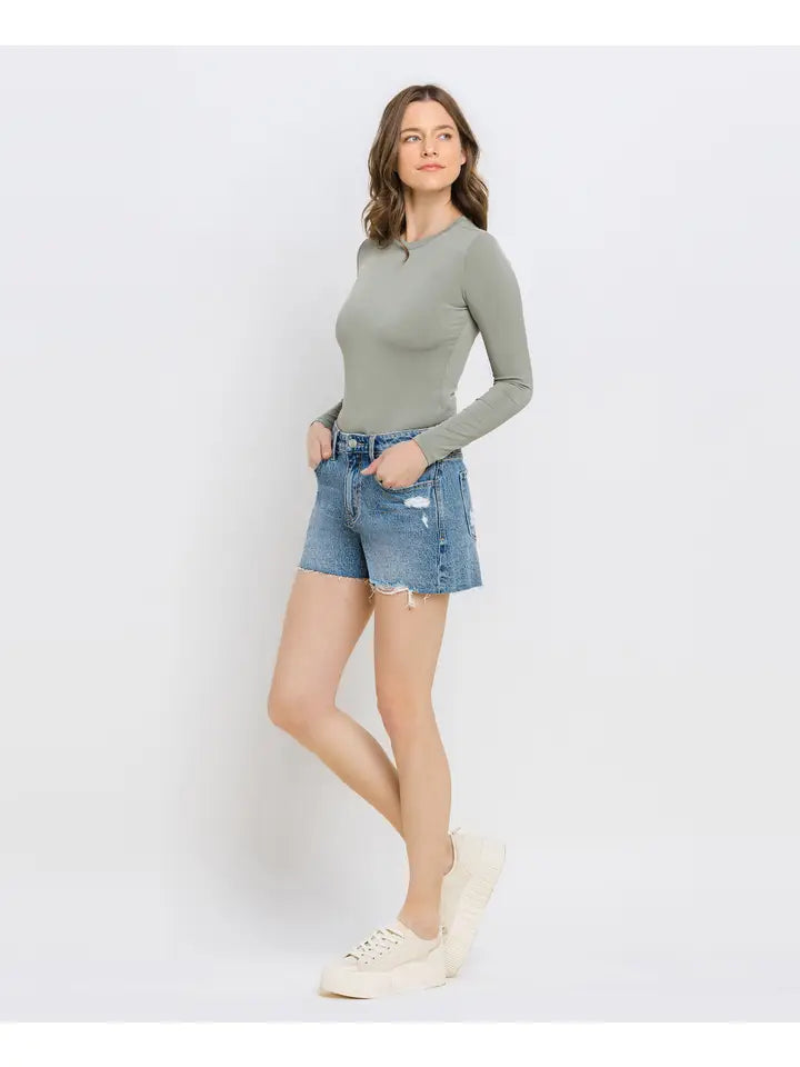 La La Land High Rise Mom Shorts - Vervet