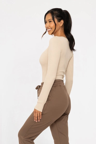 Seamless Ribbed Long Sleeve Top - Oak Milk
