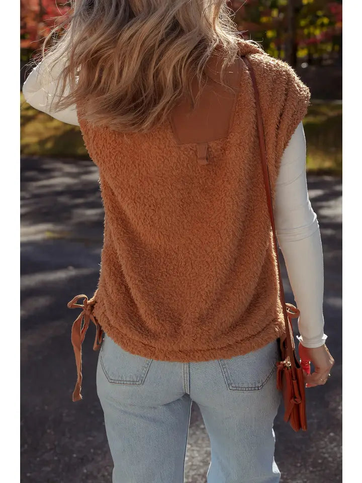 Plush Button Vest - Cinnamon