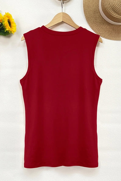Red Solid Sleeveless Tank