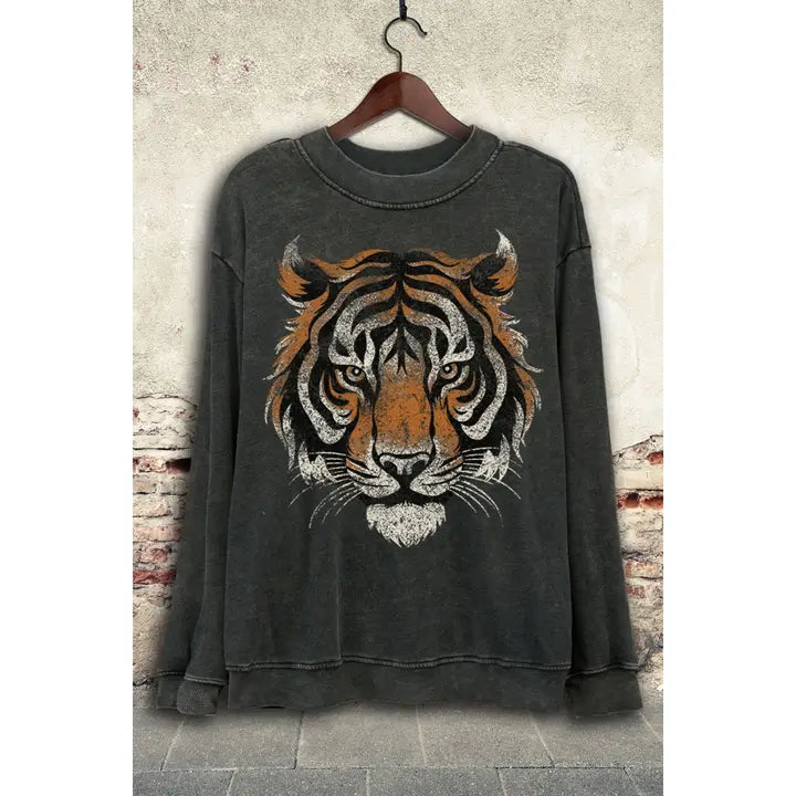 Tiger Face Crewneck - Mineral Black
