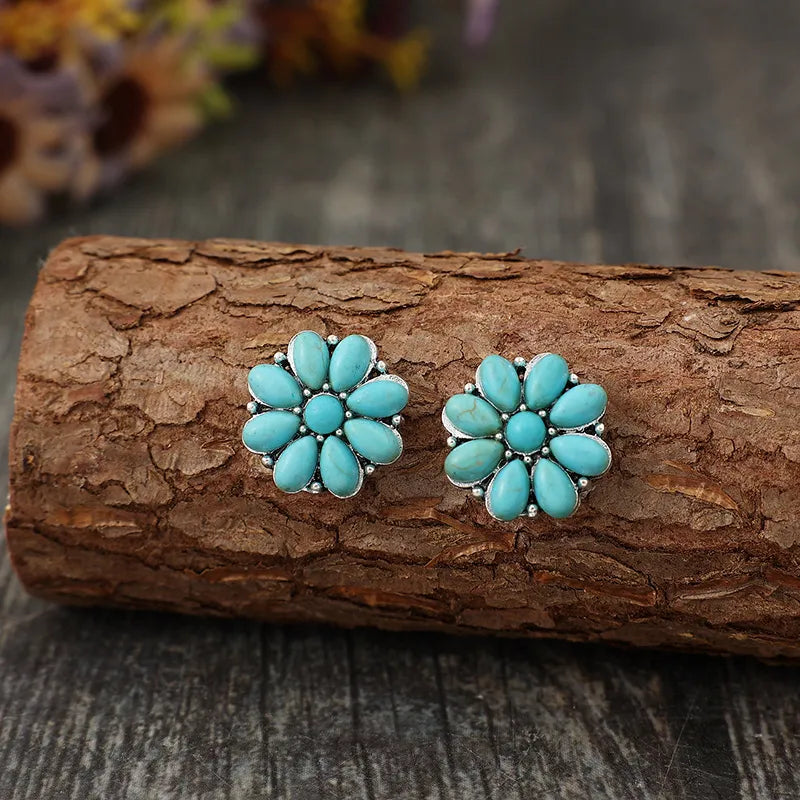 Turquoise Flower Stud Earrings