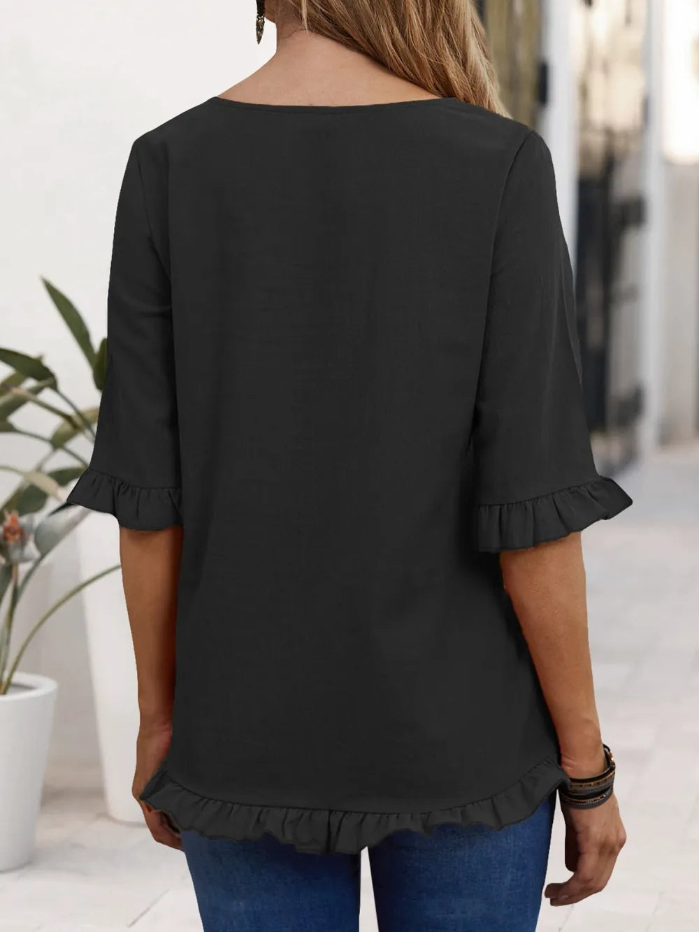 Work Ready Black Half Sleeve Blouse
