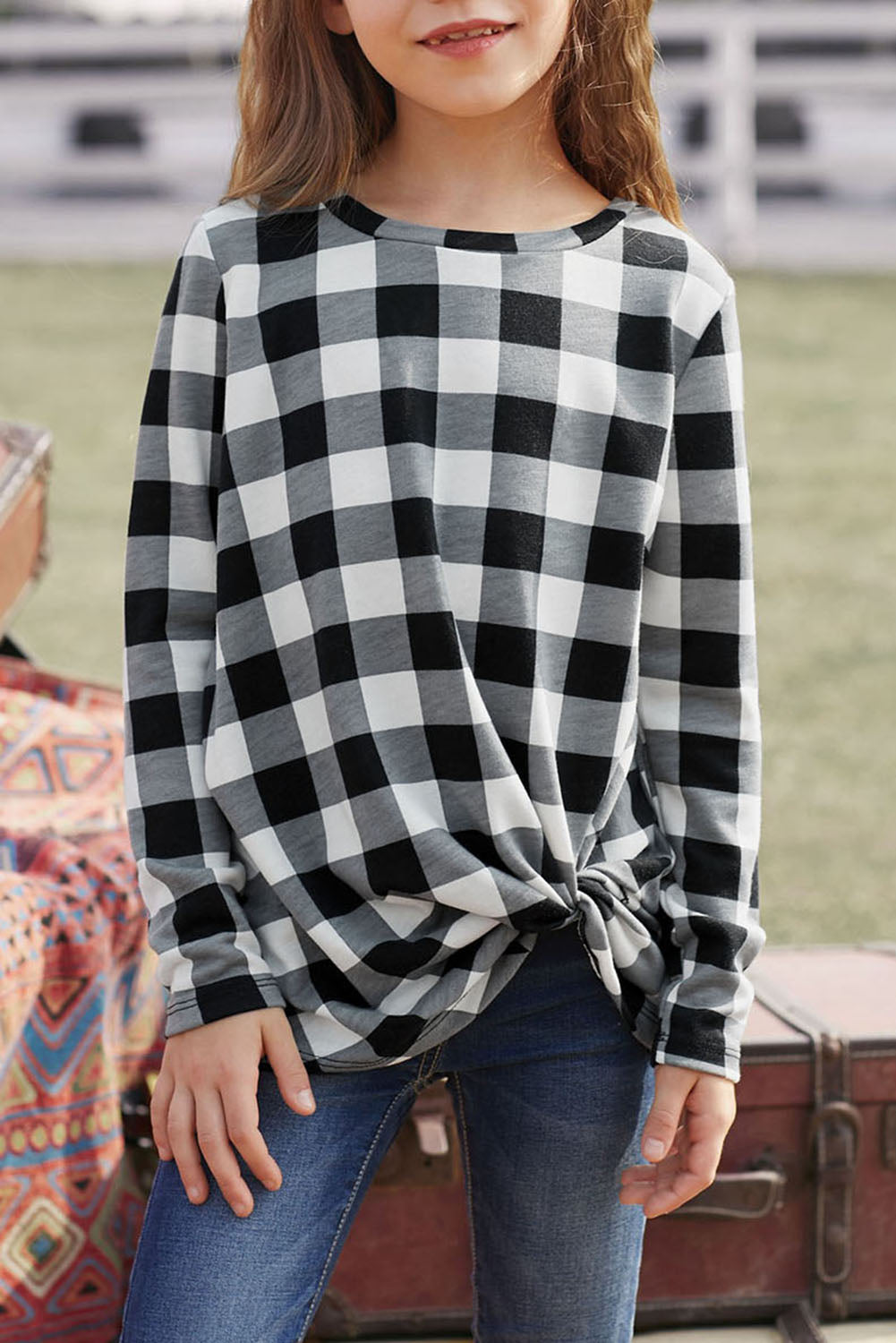 Black Buffalo Plaid Knotted Top