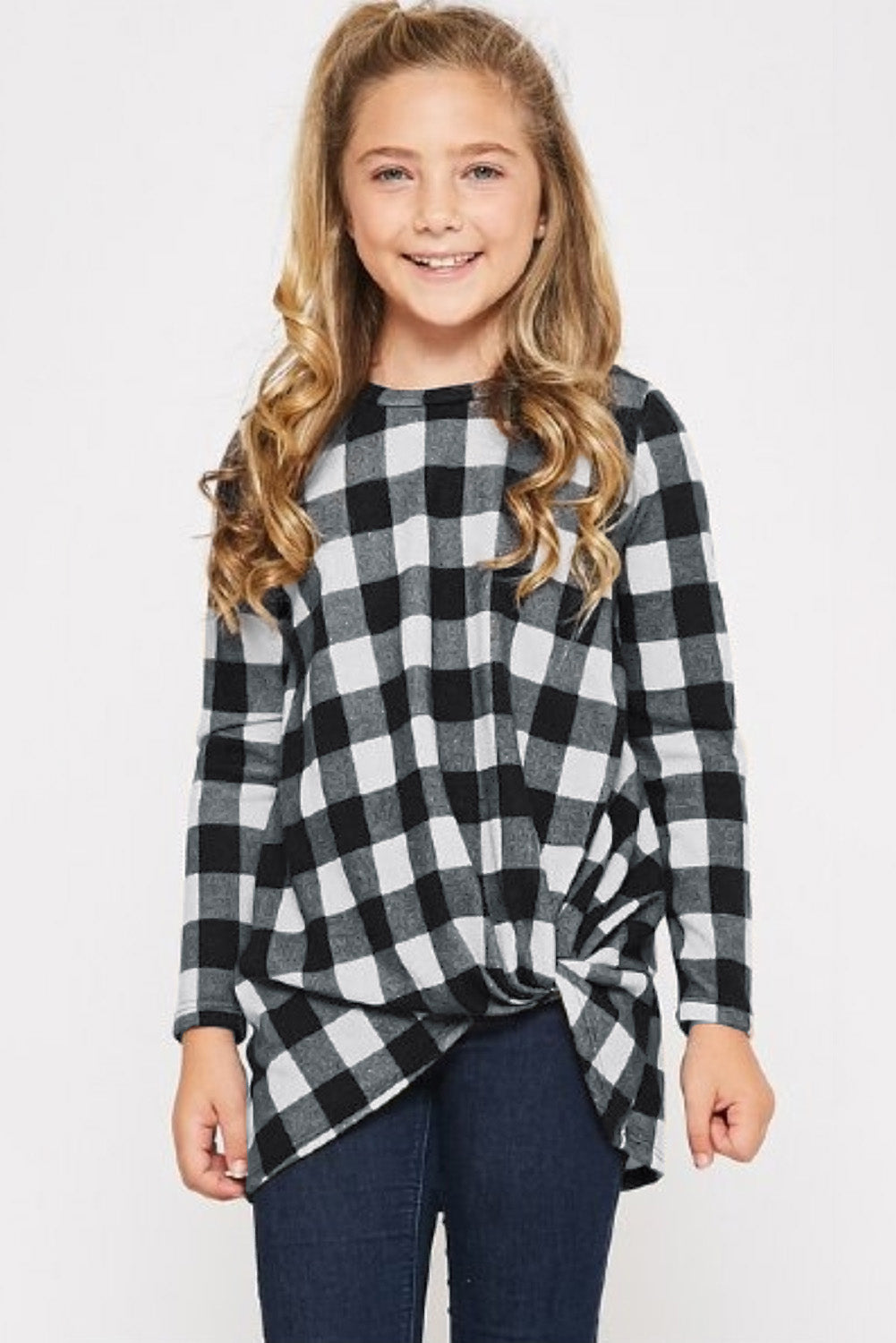 Black Buffalo Plaid Knotted Top