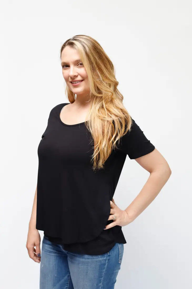 Black Scoop Neck Nursing Top