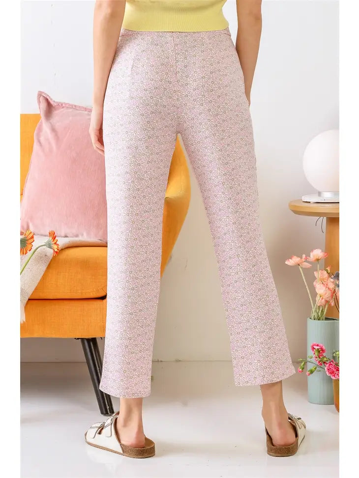 Chamomile Print Pants - Pink & Cream
