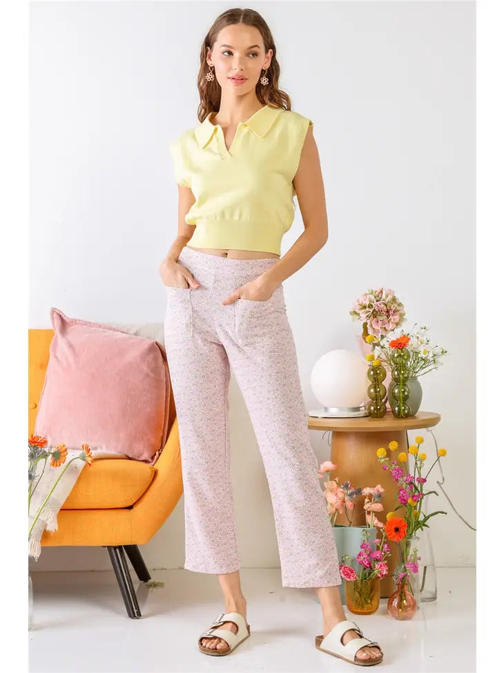 Chamomile Print Pants - Pink & Cream