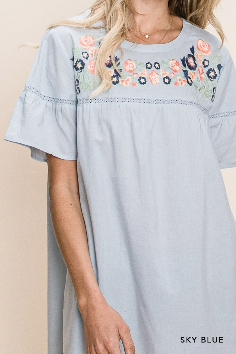 Sky Blue Embroidered Detailed Top