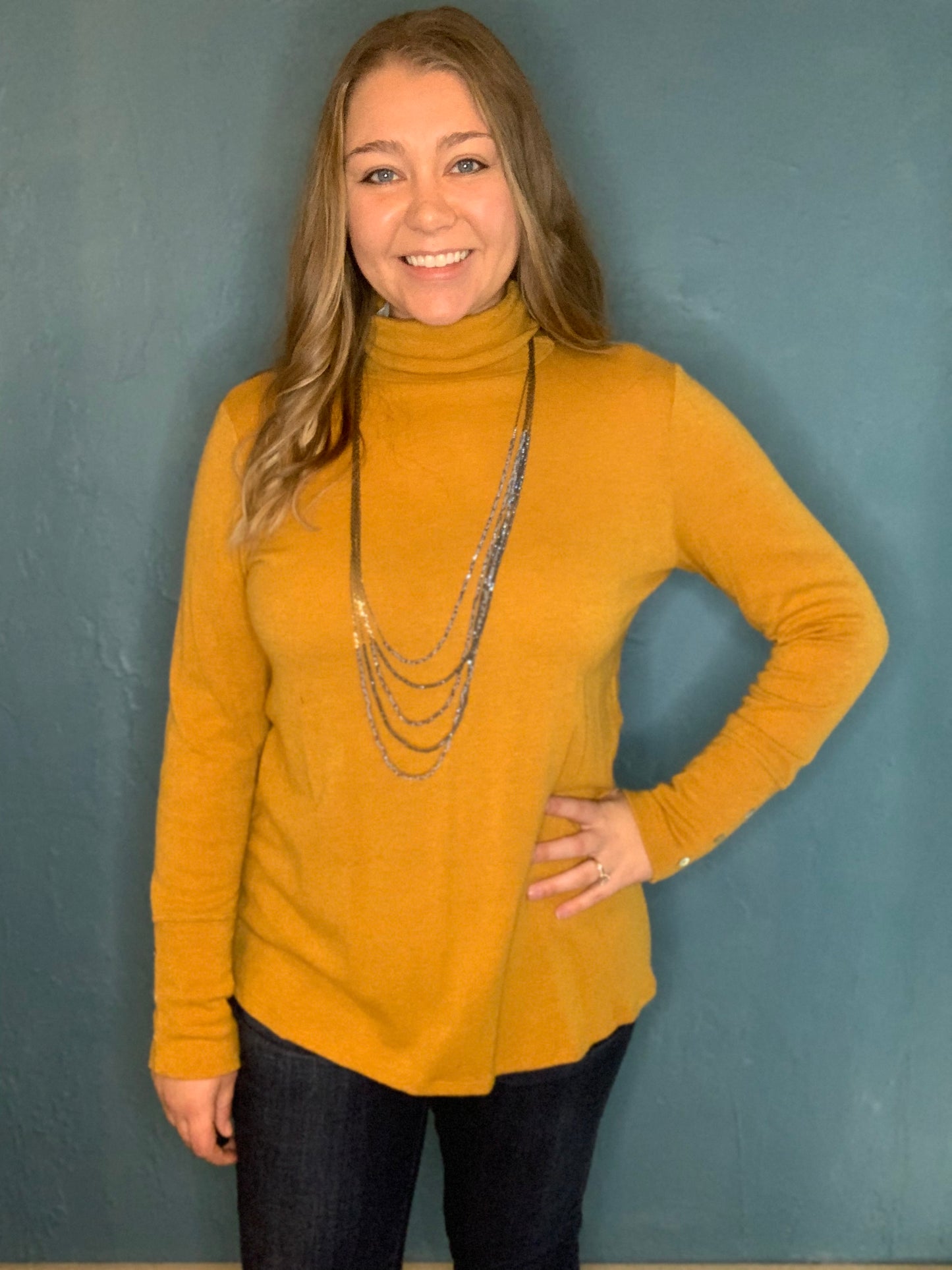 Mustard Turtle Neck with Button Detail