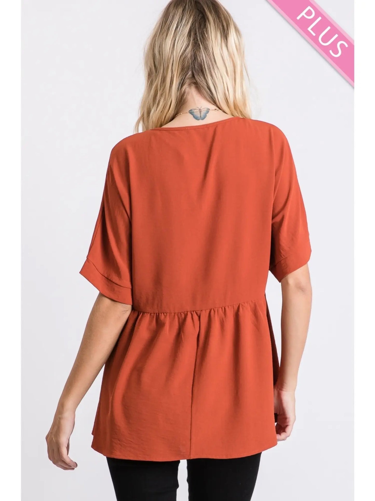 Rust V Neck Babydoll Top